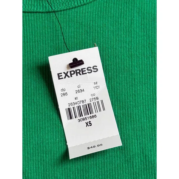 NWT Express ribbed ruffle short sleeve green top stretch size XS $49.95 - Image 4