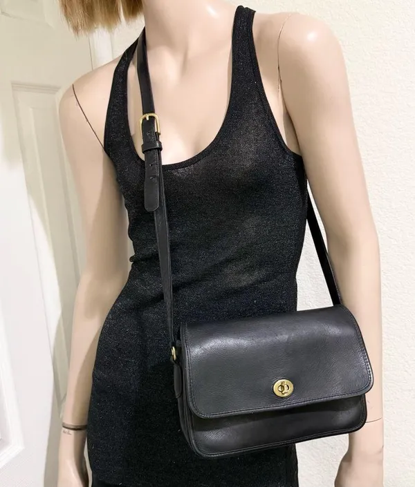 Vintage COACH 9850 Compartment Bag Black Glove Tanned Cowhide Leather Crossbody - Image 2