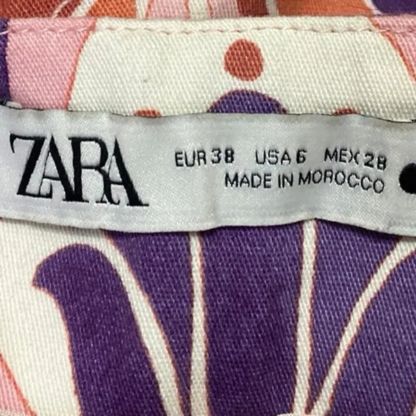 Zara Pink Multicolor Printed High Waist Straight Leg Slim Fit Trousers Pants 6 - Image 4