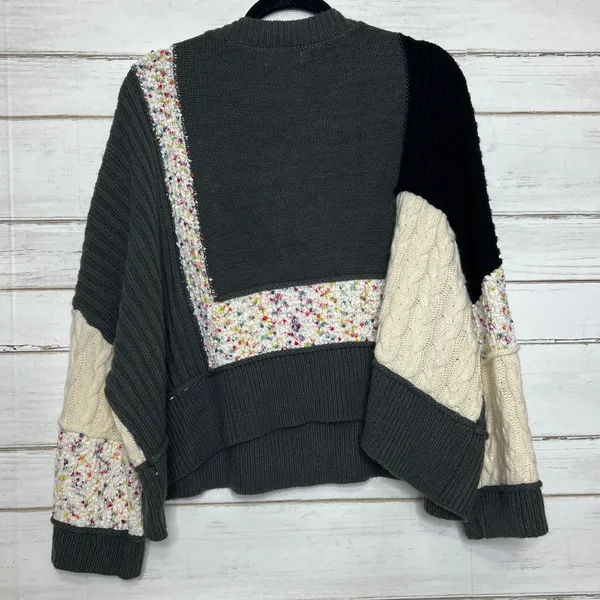 Mello Patchwork Sweater Colorblock Knit Henley Boho Size Small Gray - Image 2