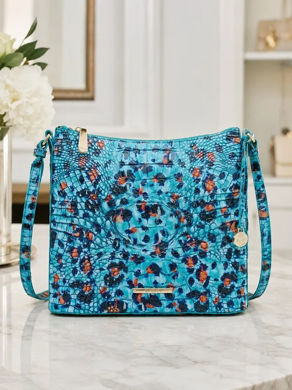 Brahmin Katie Crossbody Frisky Melbourne Blue Leopard Leather Bag NWT - Image 2