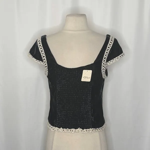 NWT!! FREE PEOPLE Tyler Velvet Corset Top Black Cream Embroidered Bohemian Large - Image 10