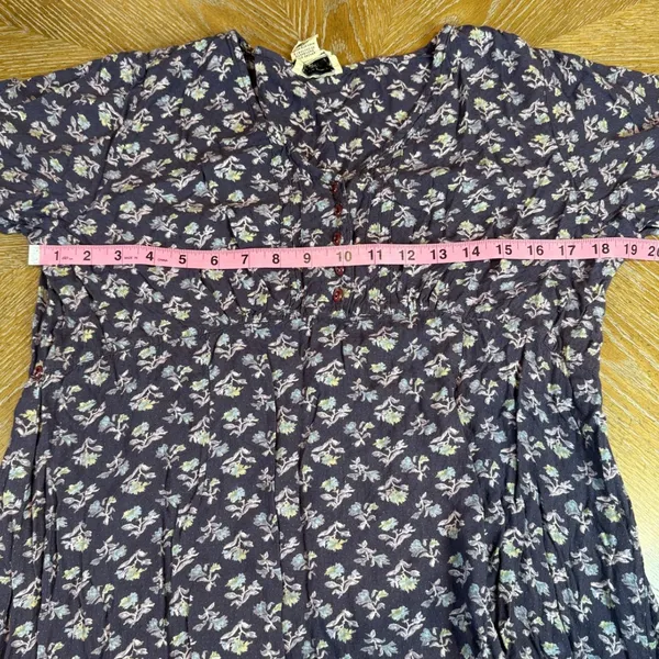 April Cornell Vintage Purple Floral Rayon Midi Dress Ruffle Sleeve V-Neck Large - Image 6