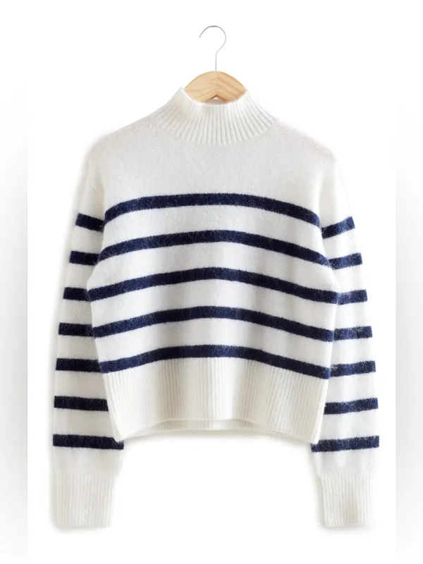 EUC & Other Stories Mock Neck Crop Sweater Striped size XS/Small Retails $90 - Image 3