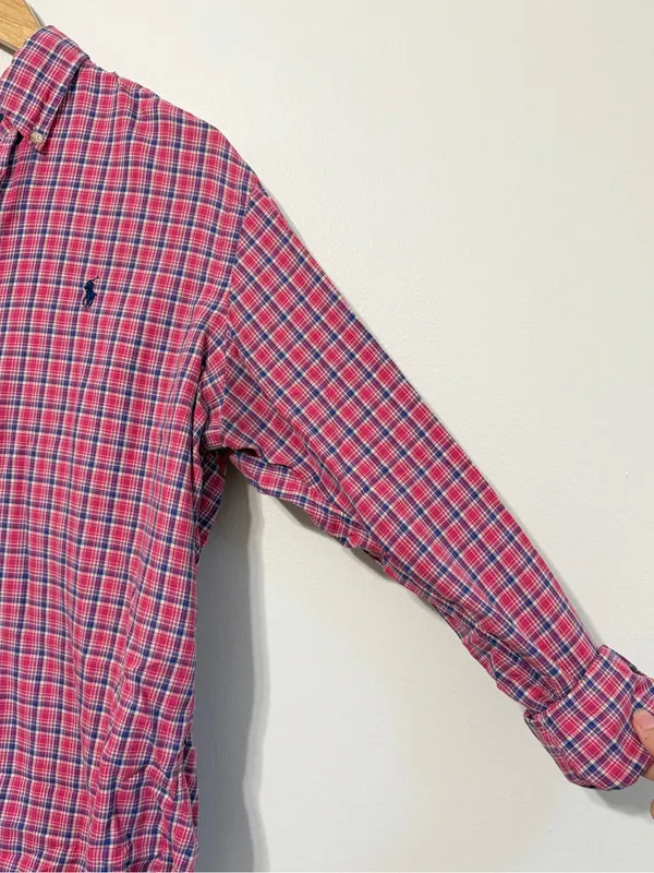 Ralph Lauren Oversized Button Down Shirt Size Medium Plaid Navy Women’s - Image 6