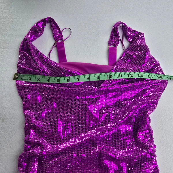 Urban Outfitters Magenta Purple Sequin Cowl Neck‎ Ruched Mini Dress Small - Image 8
