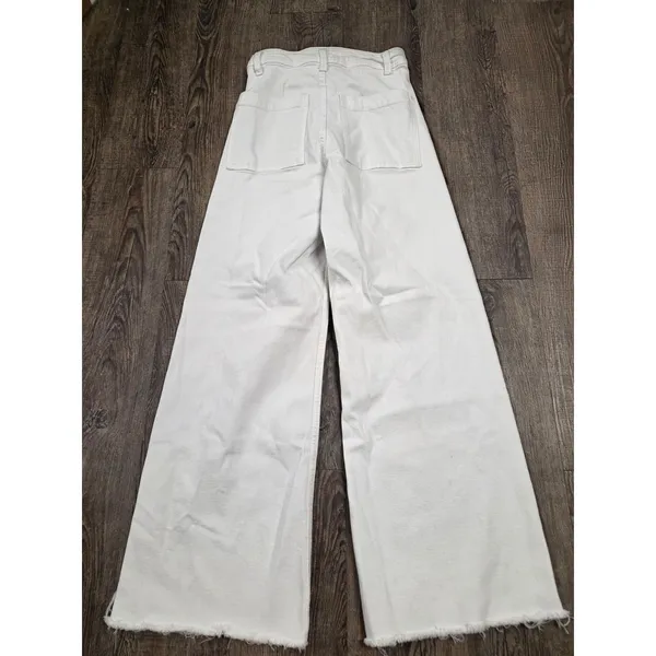 Zara Marine Straight High Waist Jean Raw Edge Size 2 Bone Light Gray - Image 3