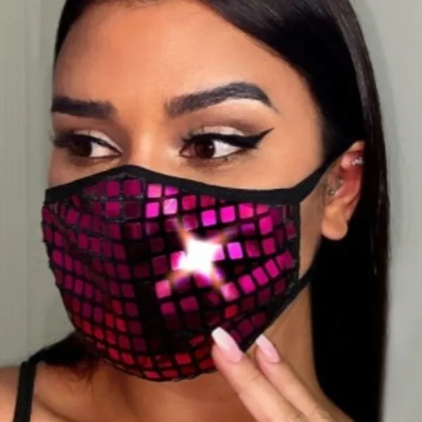 Hot Pink Sequin Grid Pattern Breathable Mask - Image 4