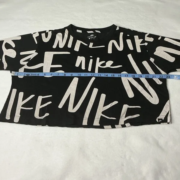 Nike Sportswear All Over Print Crop Top Black White Women Medium‎ - Image 4