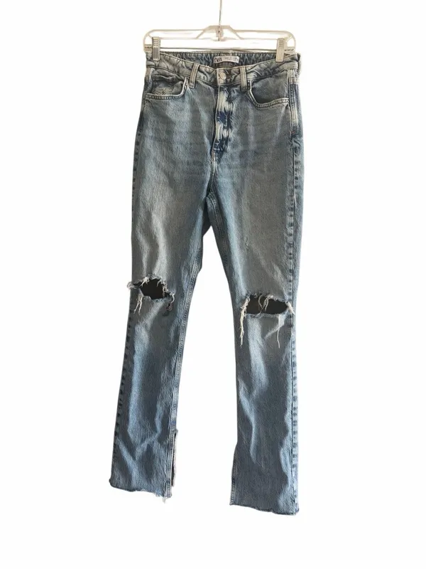 NTW Zara High Rise Flared Slim Ankle Slit Jeans in Light Blue size 6 - Image 2