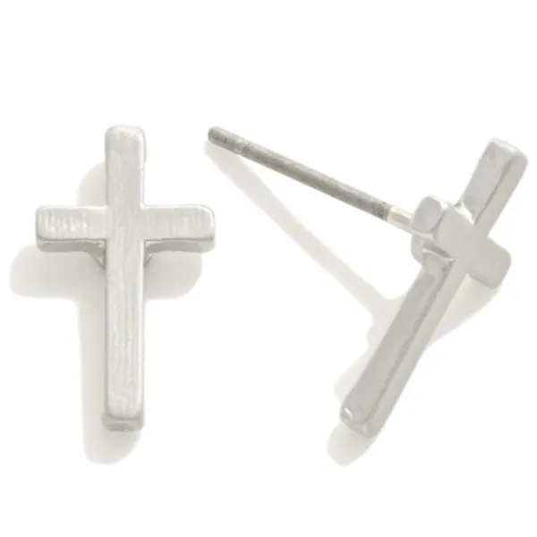 Cross stud earrings Gold - Image 2