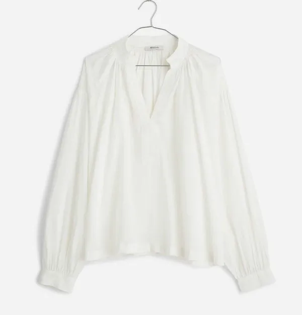 Madewell Shirred Long-Sleeve Top in Eyelet White Size Medium NWT - Image 5
