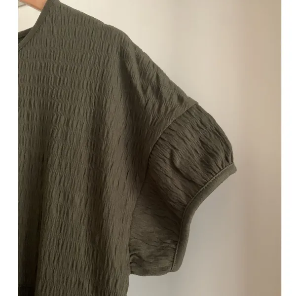 Madewell Olive Tiered Mini Dress Size S‎ Oversized Fits M/L Relaxed Crinkle NWT - Image 6