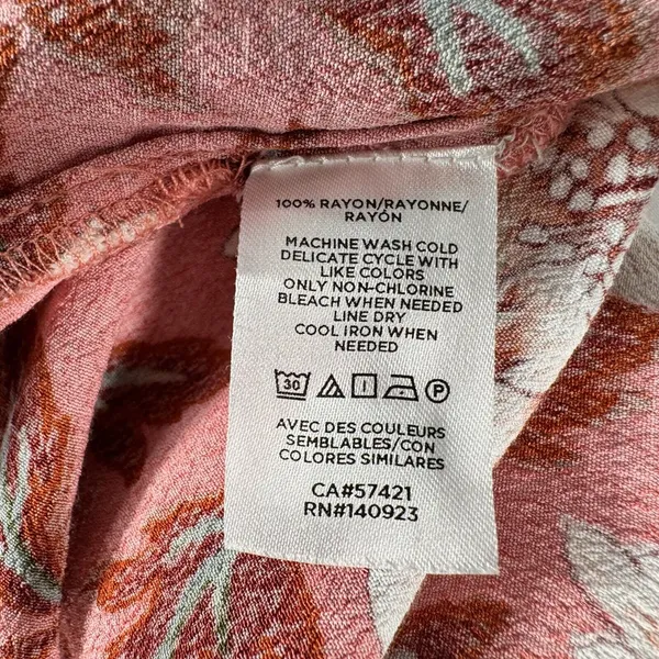 Loft Blouse Sz S Pink Rayon Floral Print Round neckline Ruched Short Sleeve - Image 5