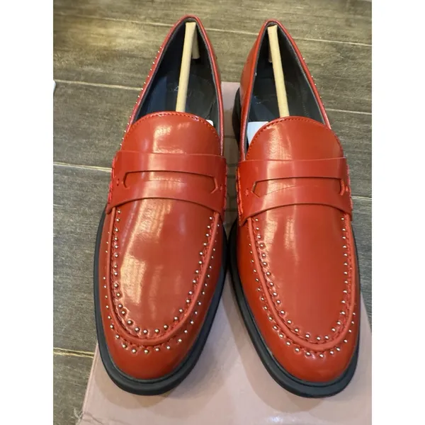 Franco Sarto Women's Red Patent Leather Eden Studded Loafers Slip On Size 8 - Image 4