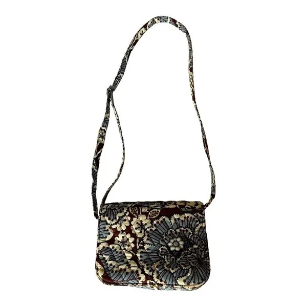 Vera Bradley Burgundy Floral Quilted‎ Cotton Crossbody Messenger Bag Handbag - Image 3