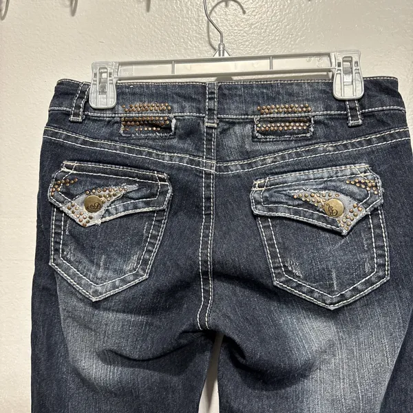 Do Denim Women's Juniors Size 5/32" Jeans Blue Denim Flap Pocket Studed Cowgirl - Image 4