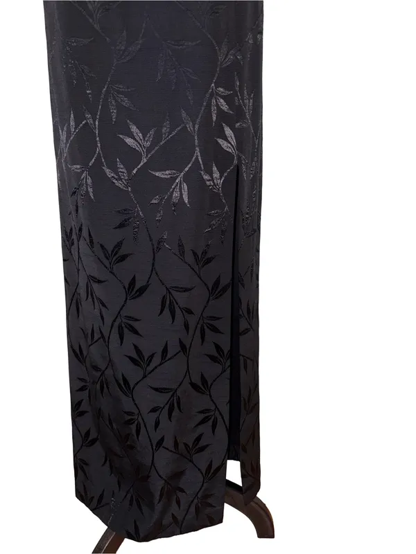 Vintage J.R. Nites by Caliendo Black Tonal Floral Jacquard Maxi Dress - Image 6