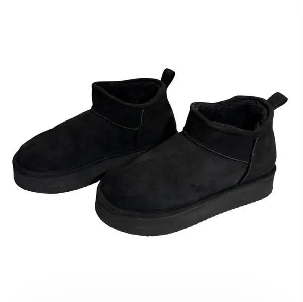 Madden Girl Black Faux Suede Faux-Fur Slip-On Ankle Boots - Image 5