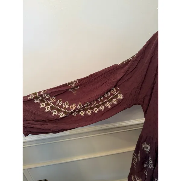 NWT Free People Arianna Embroidered Peasant Mini Tunic Top Bark Brown Boho - Image 2