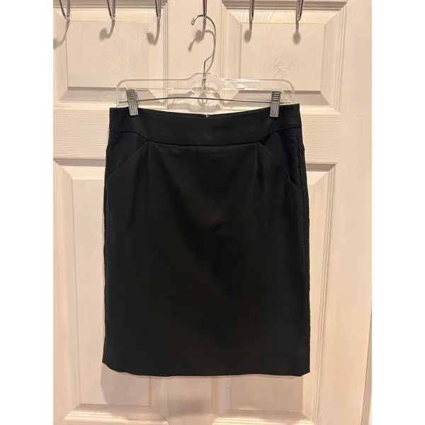 J.Crew The Pencil Skirt Black 100%‎ Cotton Career Knee Length 6 Pockets Academia - Image 3