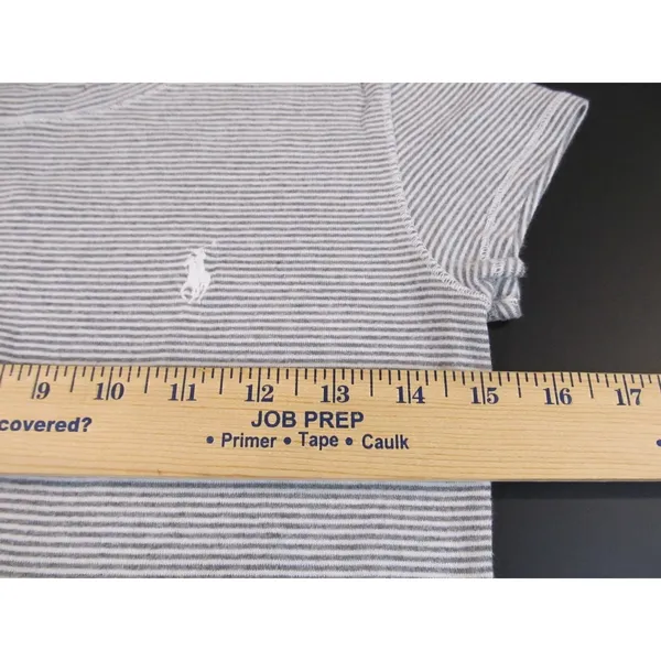 Polo Ralph Lauren Misses Striped Tee Medium Grey White Crew Neck Cotton - Image 6