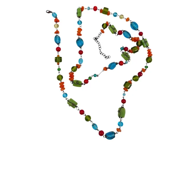 Vtg Lampwork Glass Bead Necklace Artisan Colorful Boho Long Y2K Indie Festival - Image 9