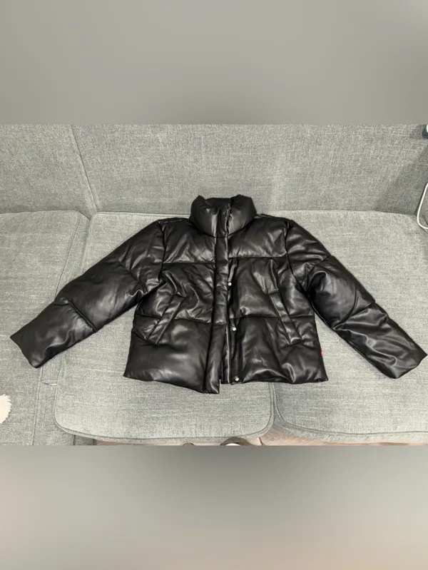 Levi's Black Faux Leather Puffer Jacket - Image 2