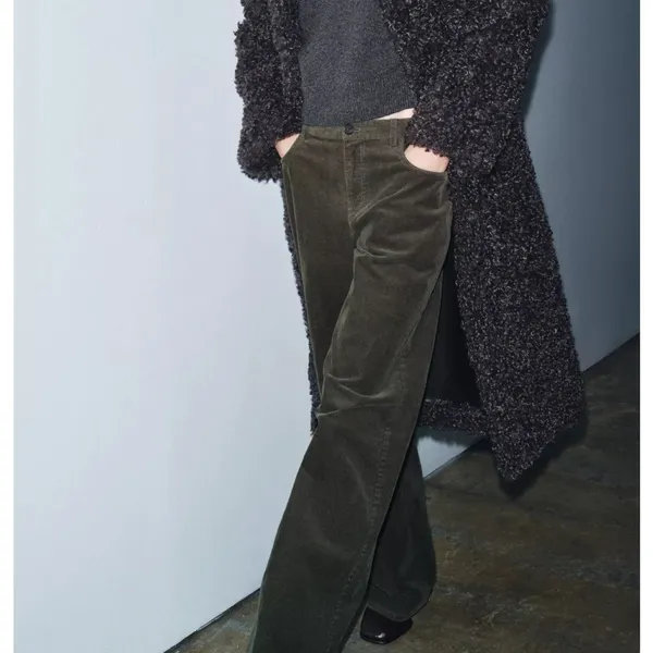 Zara NWT ZW COLLECTION corduroy dark green pants - Image 5