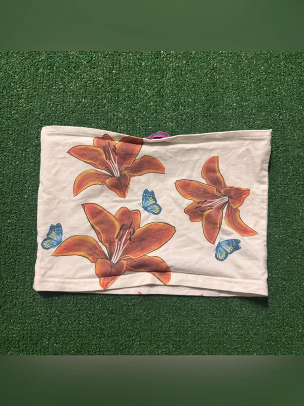 Edikted White Tube Top with Orange Floral Print - Image 3