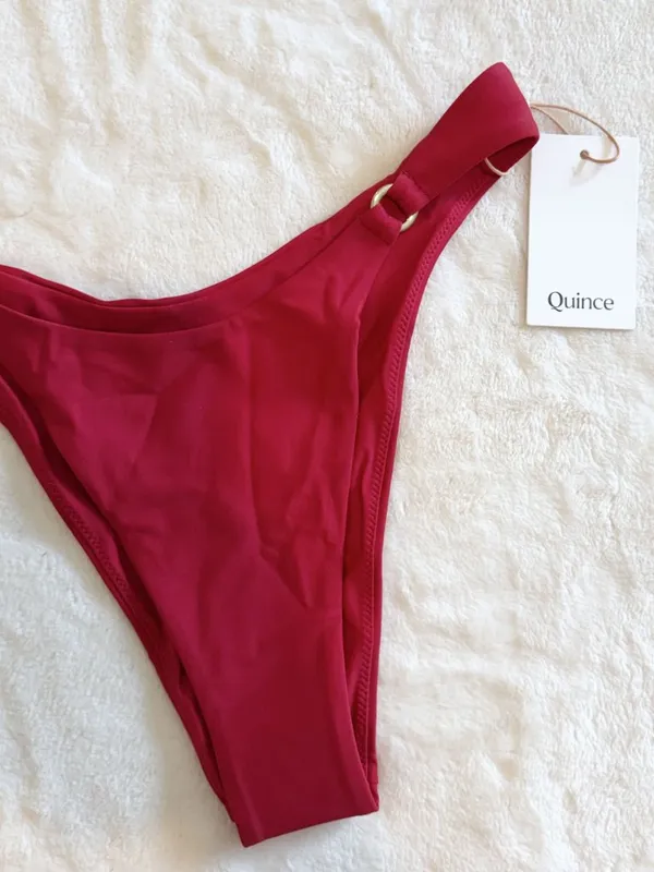 NWT Quince Italian High-Leg Ring Bikini Bottom in Cherry Red - Size: Small - Image 3