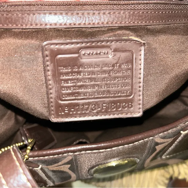 Coach Dark Brown Signature Tote with Leather Trim - Image 4