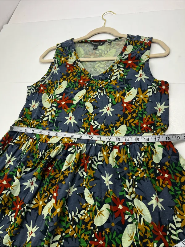 Toad & Co. Womens Floral Tiered Sleeveless Dress Blue Green Large Summer Pockets - Image 7