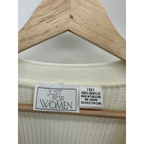 Just‎ For Women Cardigan Sweater Women 1X Cream Button Down Knit Chunky Academia - Image 6