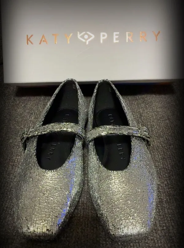 Katy Perry The Evie Mary Jane Silver Crackled Glitter Flats - Image 5