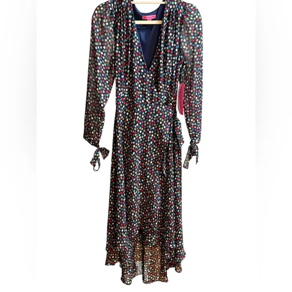 Betsey Johnson Wrap‎ Dress Womens Size 10 Polka Dots High Low Hem Sleeve Tie NEW - Image 4
