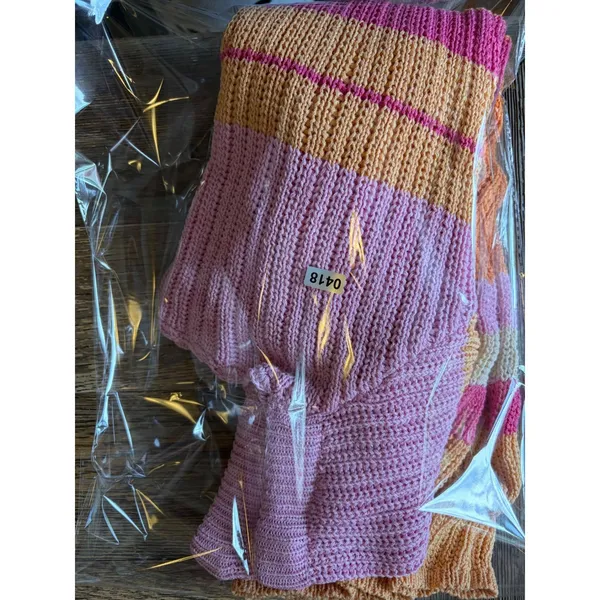 Peppermayo Sunset Striped Ribbed Knit Off Shoulder Mini Dress Pink Orange S/M - Image 6