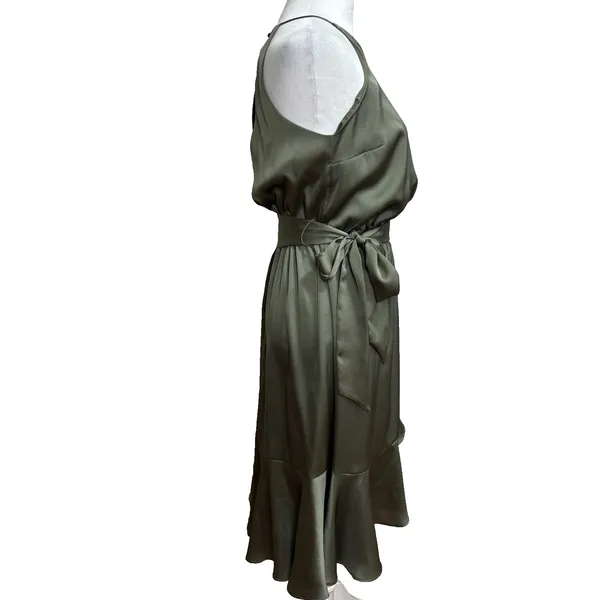 Jennifer Lopez Halter Ruffle Satin Dress Olive Green Cocktail Party Wedding‎ S - Image 5