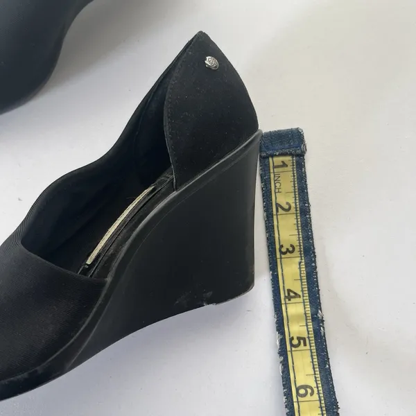 Dana Buchman Pira Stretch Heels Shoes Wedges Womens 6 Black Open Toe Slip On - Image 6