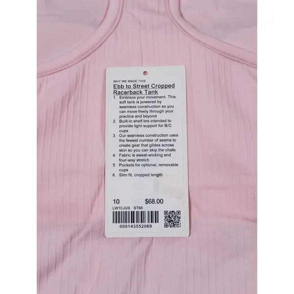 Lululemon Ebb to Street Cropped Racerback Tank Top Size 10 Pink Yoga Athletic - Image 5