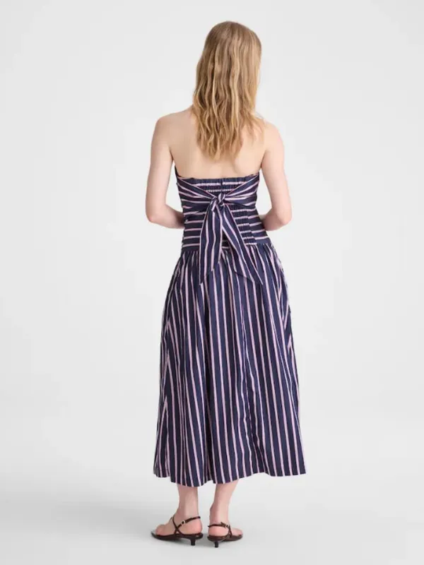 Madewell Strapless Ruched Midi Dress Poplin Striped‎ 100% Cotton Indigo Size 10 - Image 3