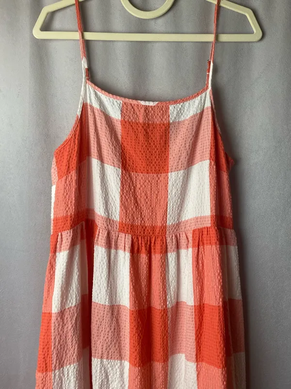 Lou & Grey Coral White Gingham Tiered Maxi Dress - Image 3