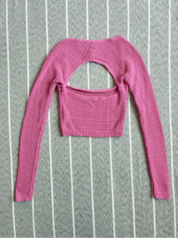 American Eagle NWT Knit Open Back Square Neck Cropped Sweater - Image 4