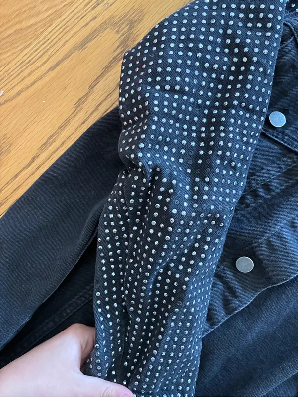 Nasty Gal Studded Sleeve Black Denim Jacket Womens Size 2 - Image 3