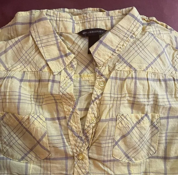 Bit & Bridle Yellow plaid sleeveless shirt - Image 3