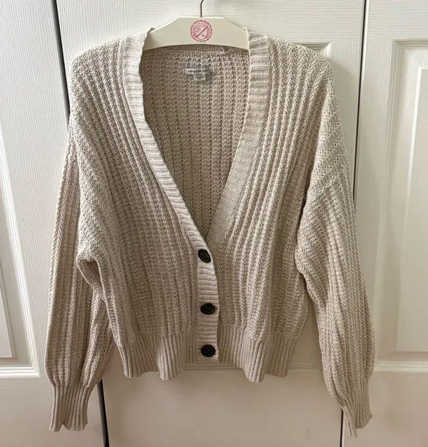 American Eagle Beige Open Knit Ribbed Oversized Cardigan - Image 2