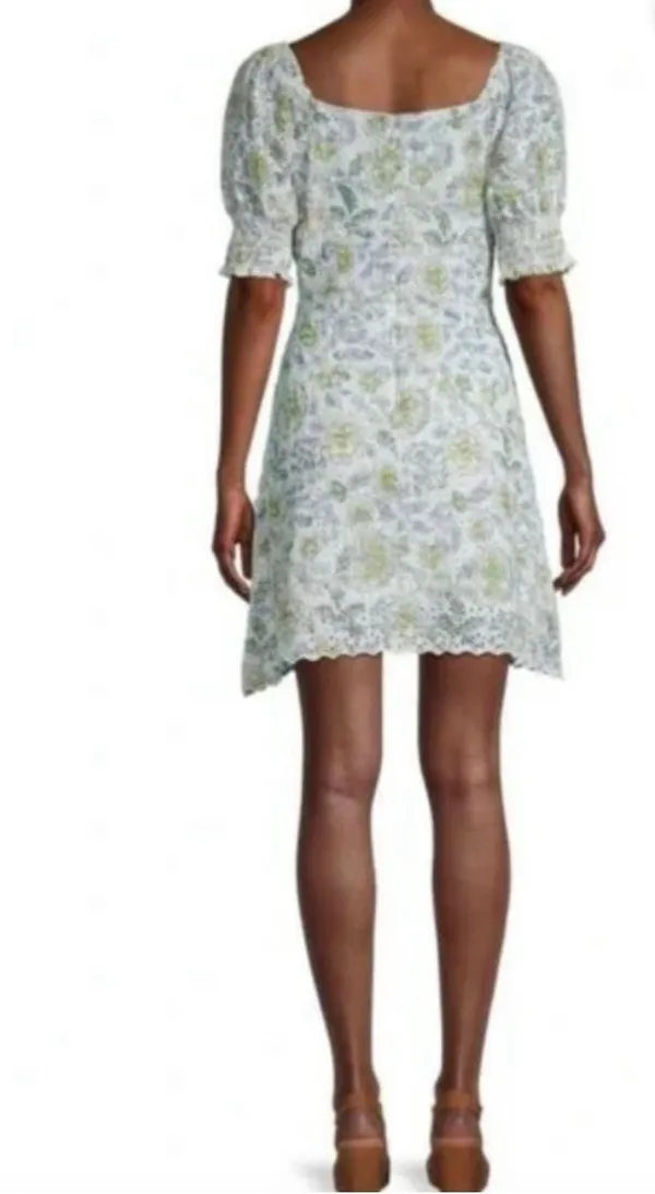 ✨Avec Les Filles Baby Blue Floral Eyelet Puff Sleeve Mini Peasant Sz S Dress✨ - Image 2