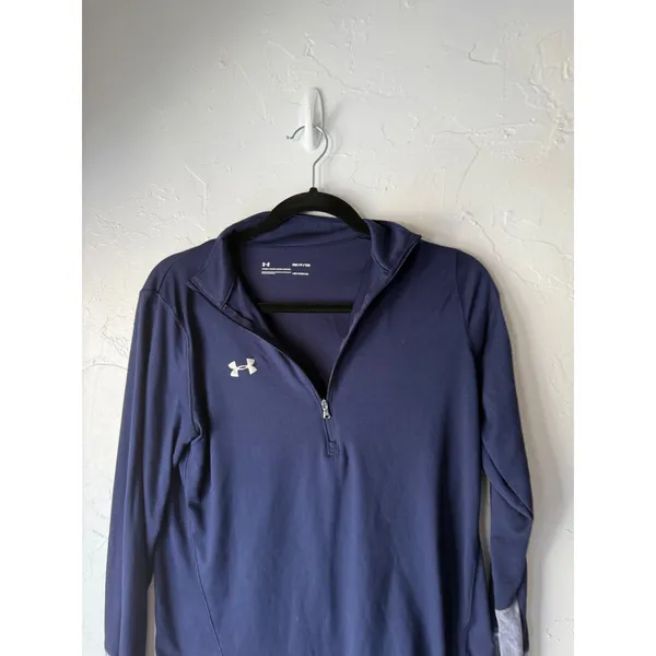 Under Armour HeatGear‎ Navy Blue Athletic Quarter Zip Long Sleeve Shirt Top SM - Image 2