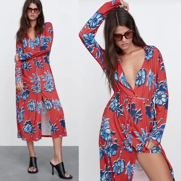 NWT Zara Printed Midi Dress‎ in Red size Small - Image 10