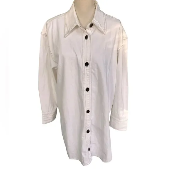 Madewell Denim Oversized Mini Shirtdress Tile White XL NWT - Image 3